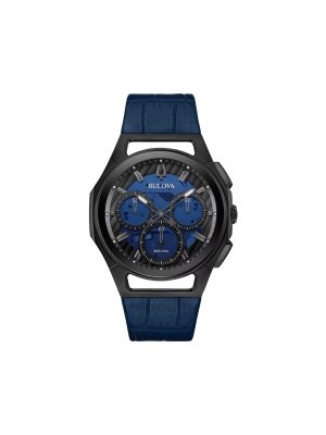 Bulova Curv Men's Blue Leather Strap Watch