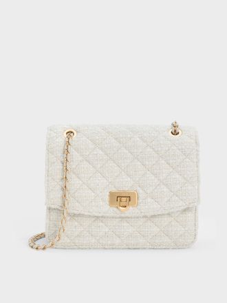 Cressida Tweed Chain Strap Bag - Chalk