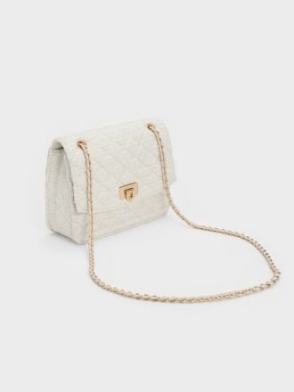 Cressida Tweed Chain Strap Bag - Chalk