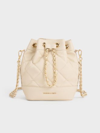 Julia Quilted Two-Way Bucket Bag - Beige