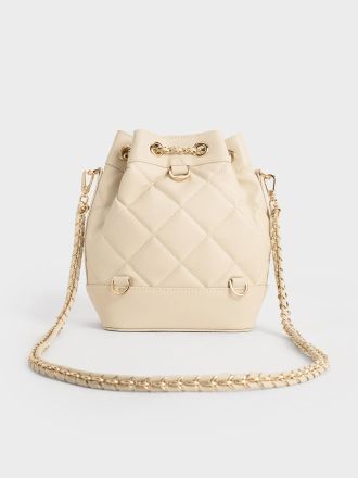 Julia Quilted Two-Way Bucket Bag - Beige