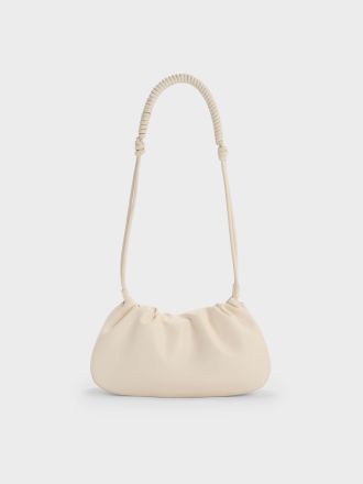 Lorelai Ruched Knotted-Strap Shoulder Bag - Cream