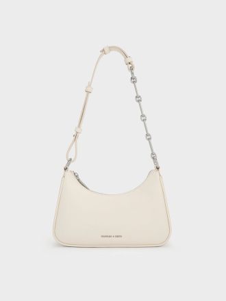 Lane Chain-Link Shoulder Bag - Cream