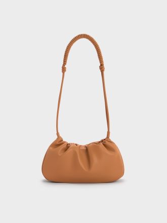 Lorelai Ruched Knotted-Strap Shoulder Bag - Russet Brown