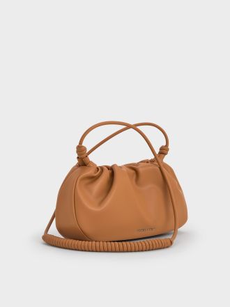Lorelai Ruched Knotted-Strap Shoulder Bag - Russet Brown