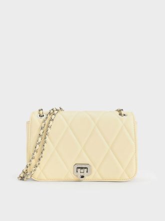 Arwen Diamond-Quilt Shoulder Bag - Butter Yellow