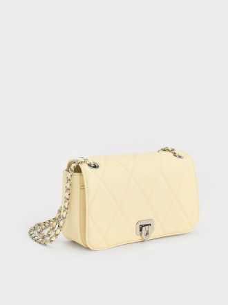 Arwen Diamond-Quilt Shoulder Bag - Butter Yellow