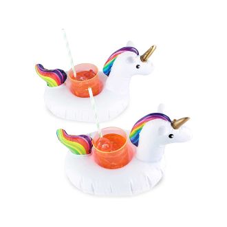 TrueZoo Unicorn Drink Floaties for Standard Cups and Cans, Pool Party or Beach Inflatables for Cocktails, Wine, or Beer, Multicolor, Set of 2