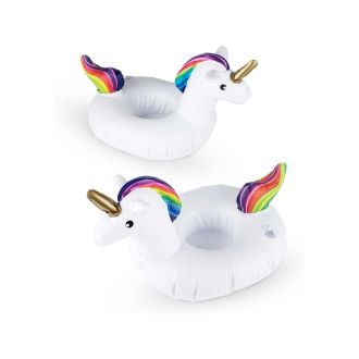 TrueZoo Unicorn Drink Floaties for Standard Cups and Cans, Pool Party or Beach Inflatables for Cocktails, Wine, or Beer, Multicolor, Set of 2