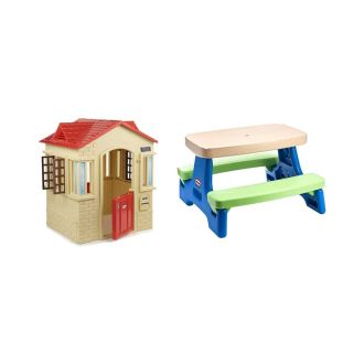 Little Tikes Cape Cottage Playhouse with Working Doors, Windows, and Shutters - Tan & Easy Store Jr. Kid Picnic Play Table - Amazon Exclusive