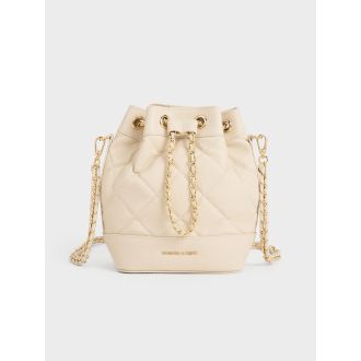 Julia Quilted Two-Way Bucket Bag - Beige