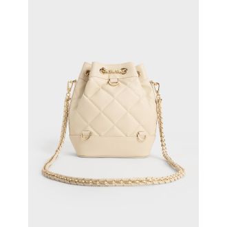 Julia Quilted Two-Way Bucket Bag - Beige