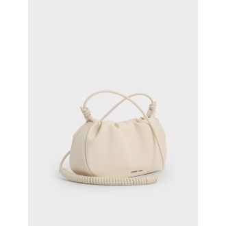 Lorelai Ruched Knotted-Strap Shoulder Bag - Cream