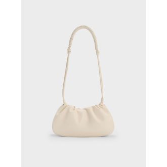 Lorelai Ruched Knotted-Strap Shoulder Bag - Cream
