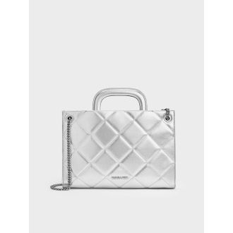 Apfra Metallic Quilted Chain-Handle Bag - Silver