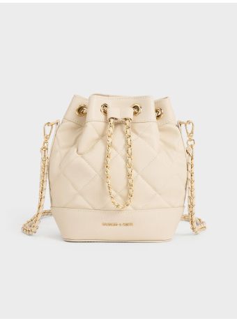 Julia Quilted Two-Way Bucket Bag - Beige