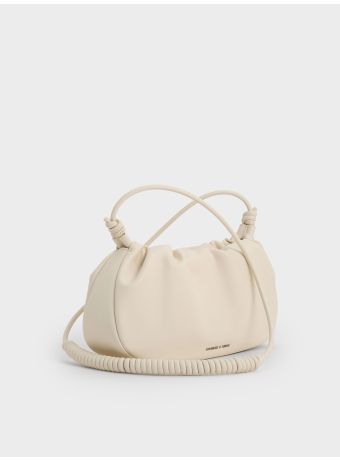 Lorelai Ruched Knotted-Strap Shoulder Bag - Cream