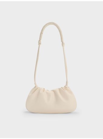 Lorelai Ruched Knotted-Strap Shoulder Bag - Cream