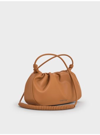 Lorelai Ruched Knotted-Strap Shoulder Bag - Russet Brown