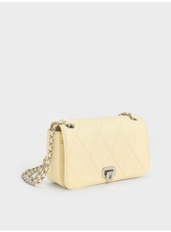 Arwen Diamond-Quilt Shoulder Bag - Butter Yellow