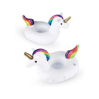 TrueZoo Unicorn Drink Floaties for Standard Cups and Cans, Pool Party or Beach Inflatables for Cocktails, Wine, or Beer, Multicolor, Set of 2