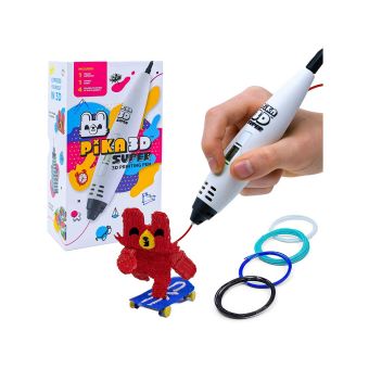 Pika3D Super 3D Printing pen - Includes 3D Pen, 4 Colors of PLA Filament Refill with Stencil Guide and User Manual