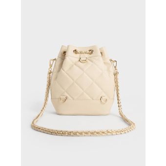 Julia Quilted Two-Way Bucket Bag - Beige