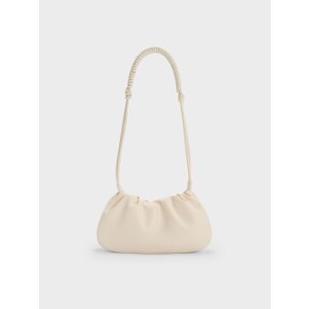 Lorelai Ruched Knotted-Strap Shoulder Bag - Cream