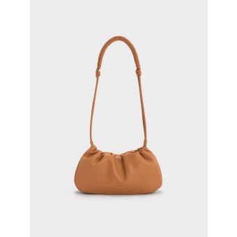 Lorelai Ruched Knotted-Strap Shoulder Bag - Russet Brown