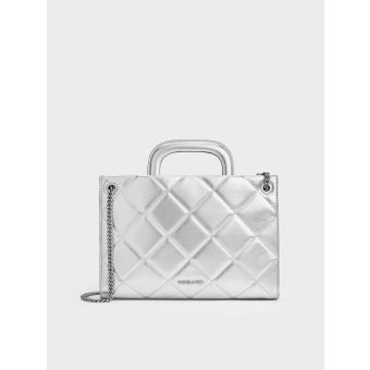 Apfra Metallic Quilted Chain-Handle Bag - Silver