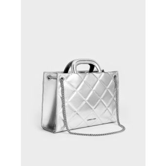 Apfra Metallic Quilted Chain-Handle Bag - Silver