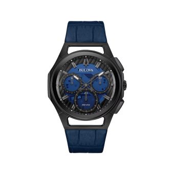 Bulova Curv Men's Blue Leather Strap Watch